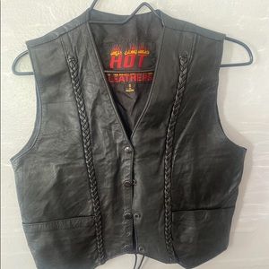Black leather moto vest